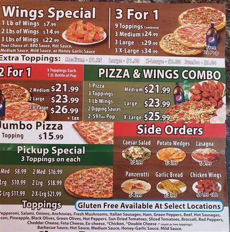 Tatos Pizzas Menu